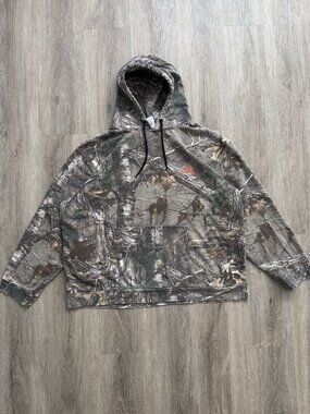 Rare Vintage Y2K Realtree Camo 2XL Hoodie Streetwear Hype Outdoor Hunting